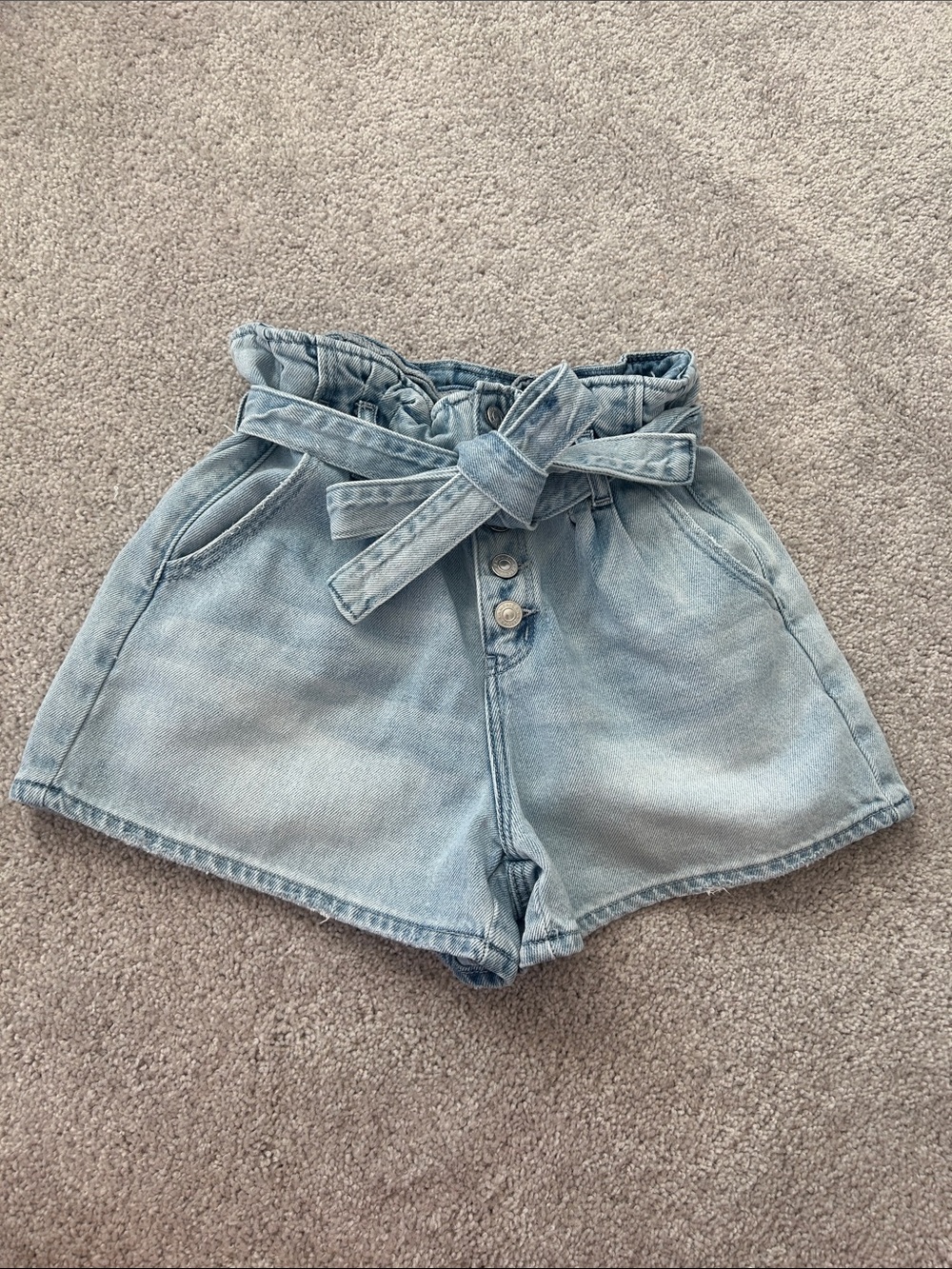 American Eagle Outfitters Light Blue Paperbag Waist Denim Shorts with Tie